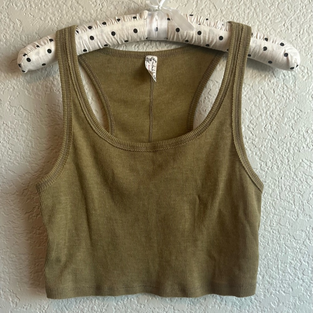 Free People Olive Green Ribbed Tank Top